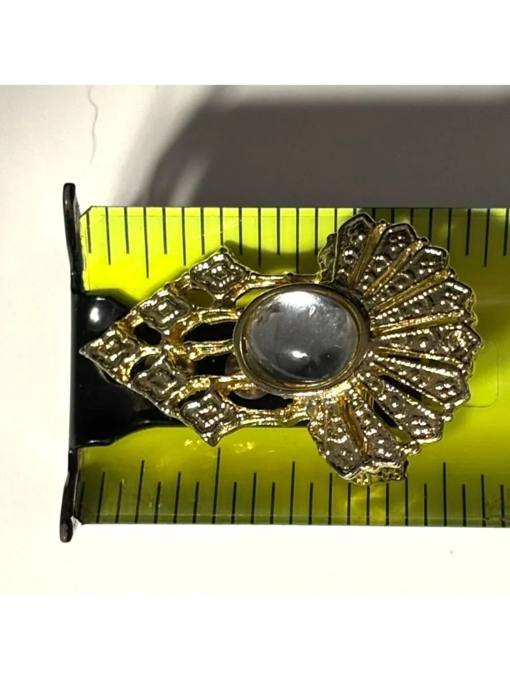Vintage Art Deco Revival Brooch Mid Century Gold Sunburst Jelly Cabochon Pin MCM
